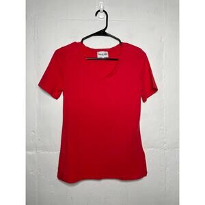 Leo & Ugo Womens V Neck T Shirt Red Short Sleeves Size 1 US Medium